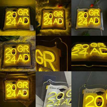 UUBAO Personalized Graduation Gift Neon Signs Congrats Grad LED Light Signs with Photo 2025 Party Backdrop Light Sign Decor (White and Silver)