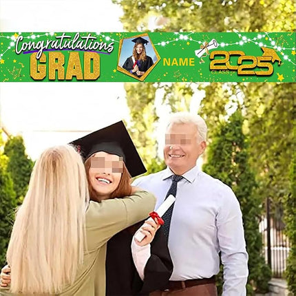 UUBAO Custom Graduation Party Decorations 2025 Personalization Congrats Grad Banner Graduation Backdrop(Light Green and Gold)