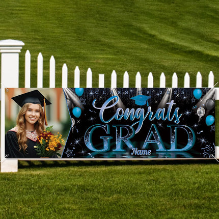 UUBAO Custom Graduation Party Decorations Personalization Banner Class of 2025 Backdrop (Navy Blue）