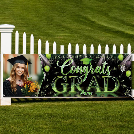 UUBAO Custom Graduation Party Decorations Personalization Banner Class of 2025 Backdrop (Light Green）