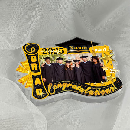 UUBAO Customized Graduation Plaque with Photo Crystal Desktop Keepsake Gift (Black and Gold)