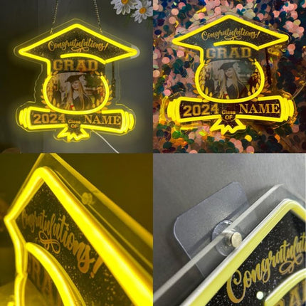 UUBAO Custom Graduation Gift LED Neon Signs Class of 2025 Personalized Photo Congrats Grad USB Powered (Black and Gold)