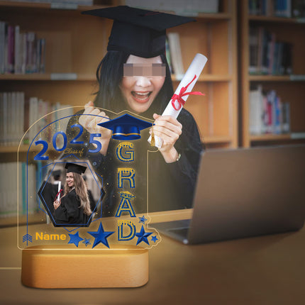 UUBAO Graduation Gifts Personalized Night Light Class of 2025 Custom Photo Name Gifts for Him Her Gifts for College, High School (Blue and Gold)