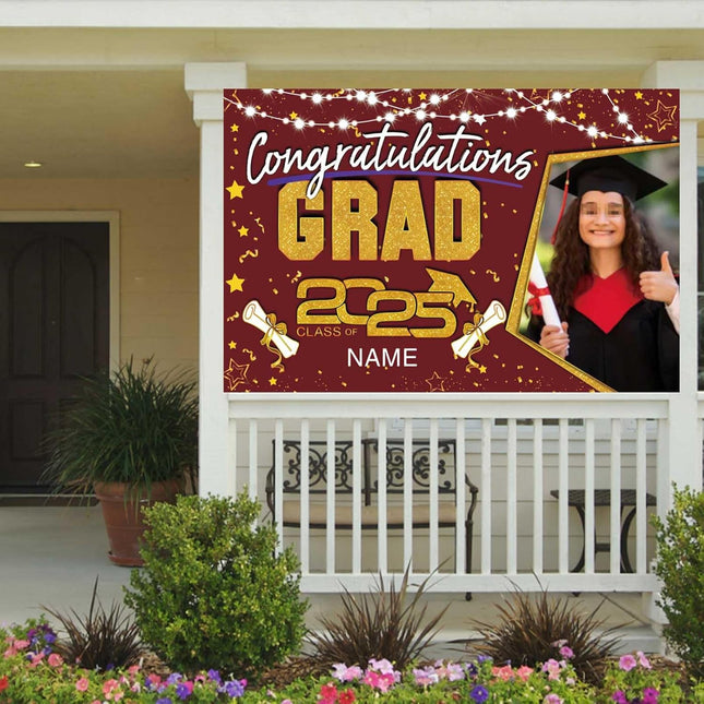 Custom Graduation Party Decorations Personalization Banner Class of 2025 Backdrop (Maroon and Gold)