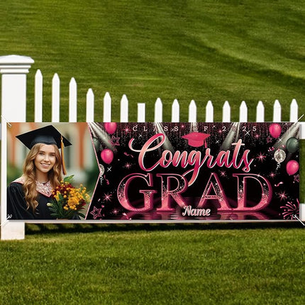 UUBAO Custom Graduation Party Decorations Personalization Banner Class of 2025 Backdrop (Pink）
