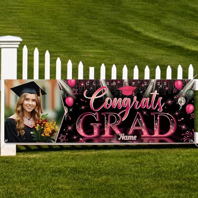 UUBAO Custom Graduation Party Decorations Personalization Banner Class of 2025 Backdrop (Pink）