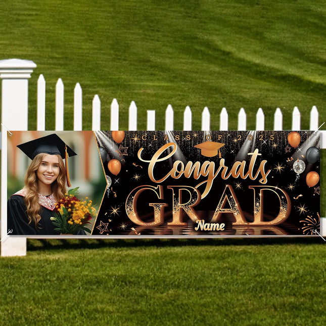 UUBAO Custom Graduation Party Decorations Personalization Banner Class of 2025 Backdrop (Orange）