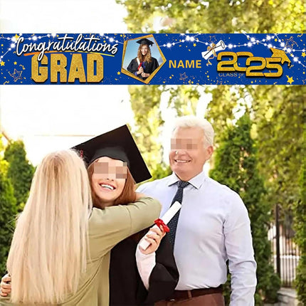 UUBAO Custom Graduation Party Decorations 2025 Personalization Congrats Grad Banner Graduation Backdrop(Blue and Gold)