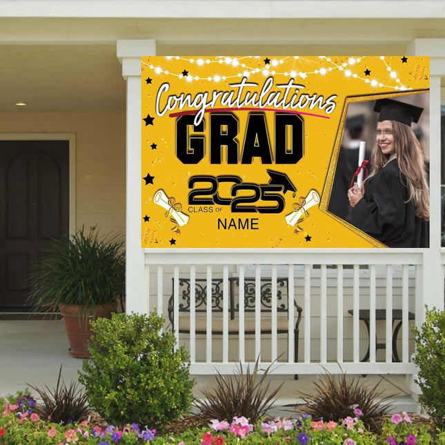 Custom Graduation Party Decorations Personalization Banner Class of 2025 Backdrop (Yellow and Black)