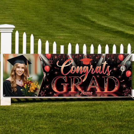 UUBAO Custom Graduation Party Decorations Personalization Banner Class of 2025 Backdrop (Red）