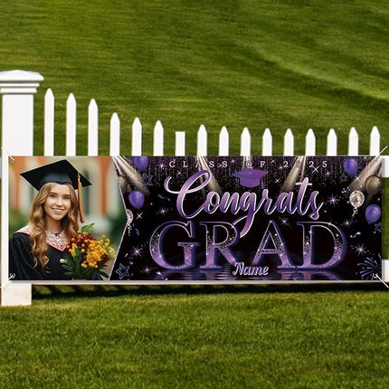 UUBAO Custom Graduation Party Decorations Personalization Banner Class of 2025 Backdrop (Purple）