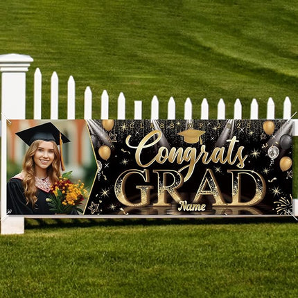 UUBAO Custom Graduation Party Decorations Personalization Banner Class of 2025 Backdrop (Champagne）