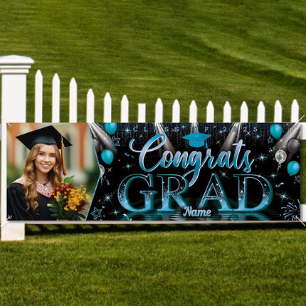 UUBAO Custom Graduation Party Decorations Personalization Banner Class of 2025 Backdrop (Sky Blue）
