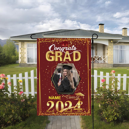 UUBAO Custom Graduation Garden Flag with Photo Class of 2025 Congrats Grad Double Sided Yard Flag Decorative Gifts (Maroon)