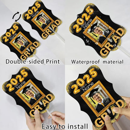 UUBAO Personalized Graduation Double Sided Face Fan Class of 2025 Customized Graduation Head Face Cutout with Handle Fun Photo Prop Supplies(Yellow)